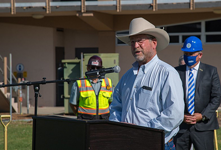Former AHC trustee Larry Lahr speaking at a groundbreaking ceremony in September 2020.